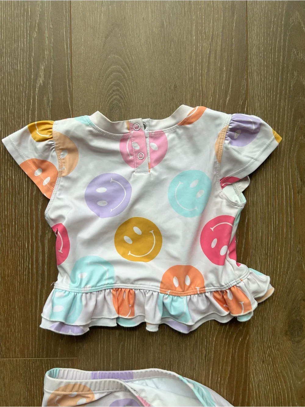 Kids Smile Print Ruffle Two-Piece Swim Set - Multicolor